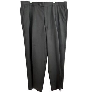 Bill Robinson Dress Pants Mens 38x27 Black Pinstripe Pleated Trousers Formal